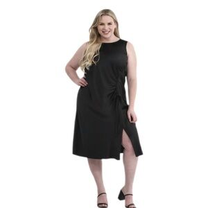 Terra & Sky Women's Ruched Sleeveless Midi Dress Black Size 1X
